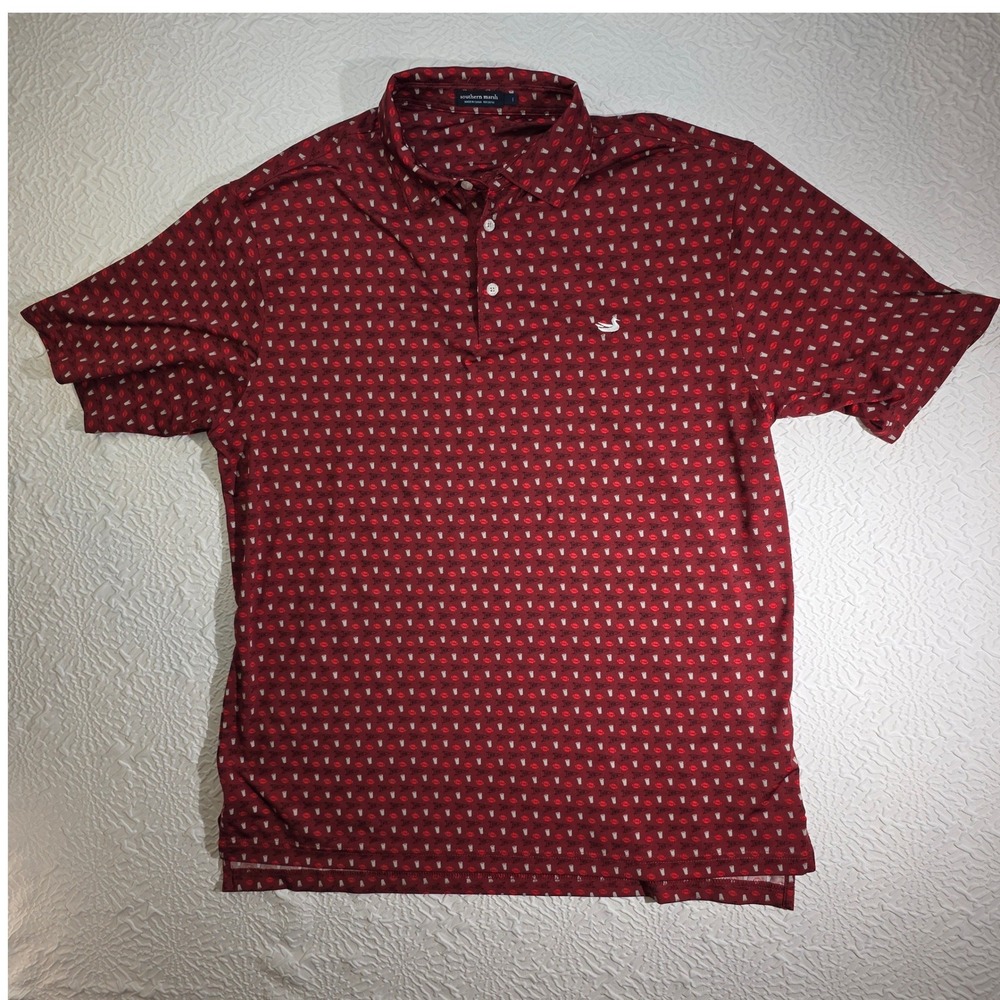 Southern Marsh Mens Performance Polo Shirt Red Football Pennant Print Size L